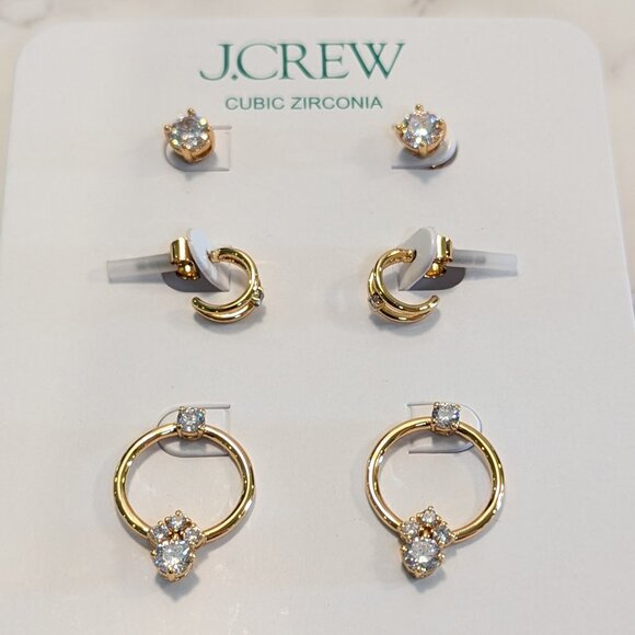J.Crew Round Cubic Zirconia Earrings Set-of-Three - Picture 1 of 6
